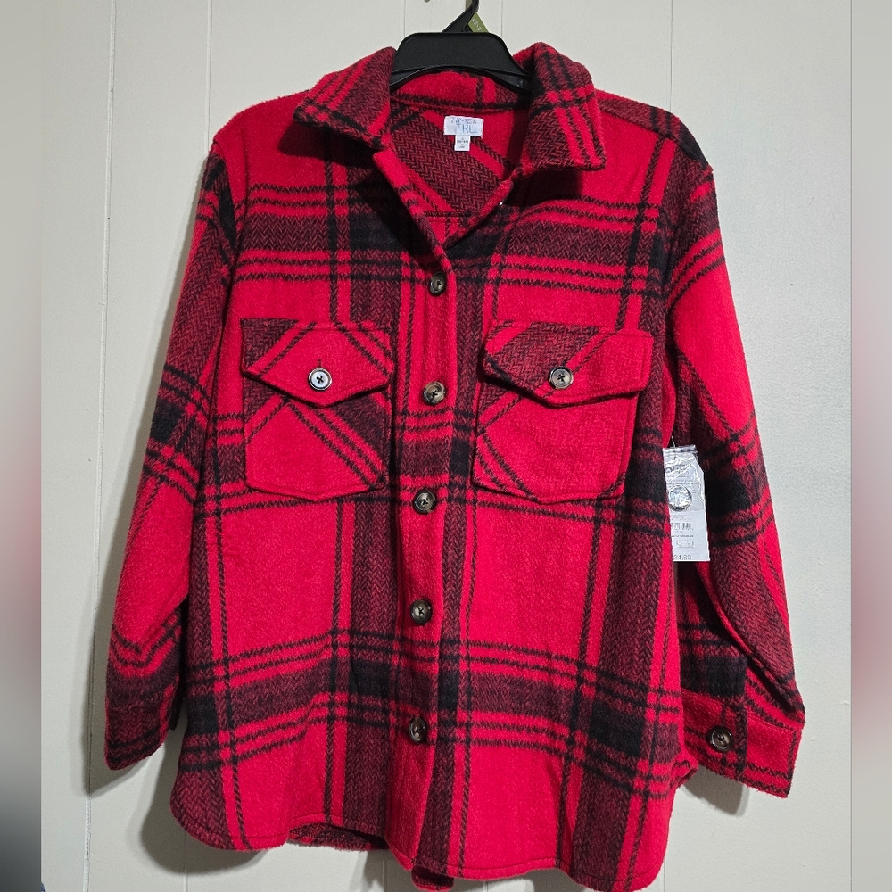 NWT Time and Tru Red and Black Plaid Shacket